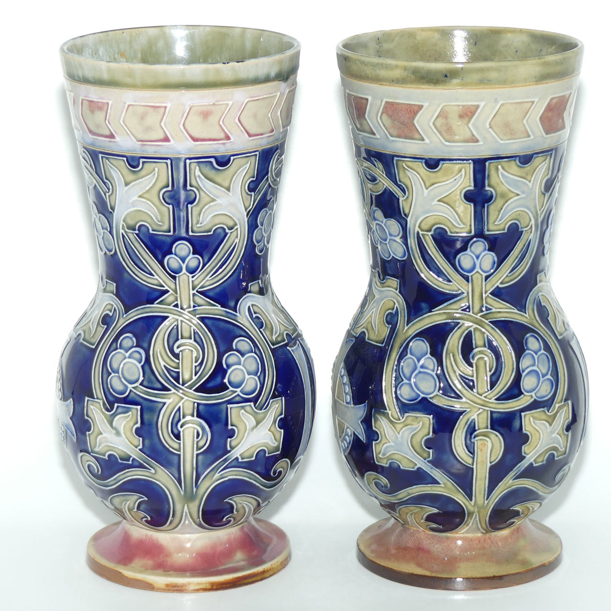 Royal Doulton stoneware pair of Art Nouveau Celtic design vases