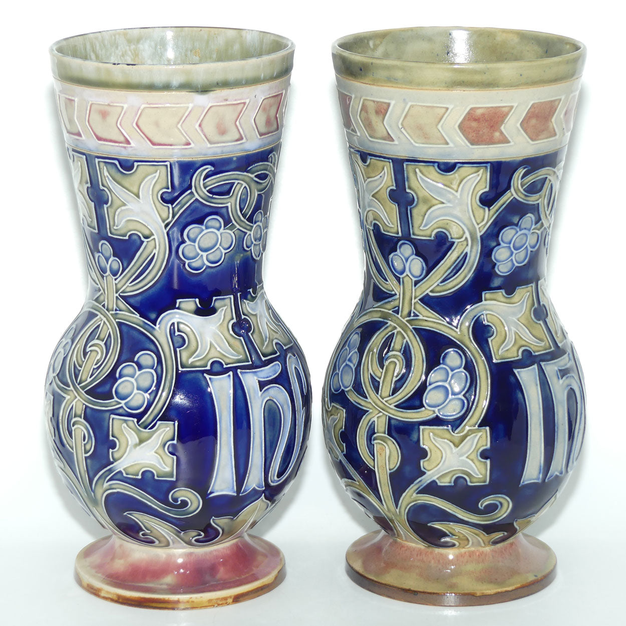 Royal Doulton stoneware pair of Art Nouveau Celtic design vases