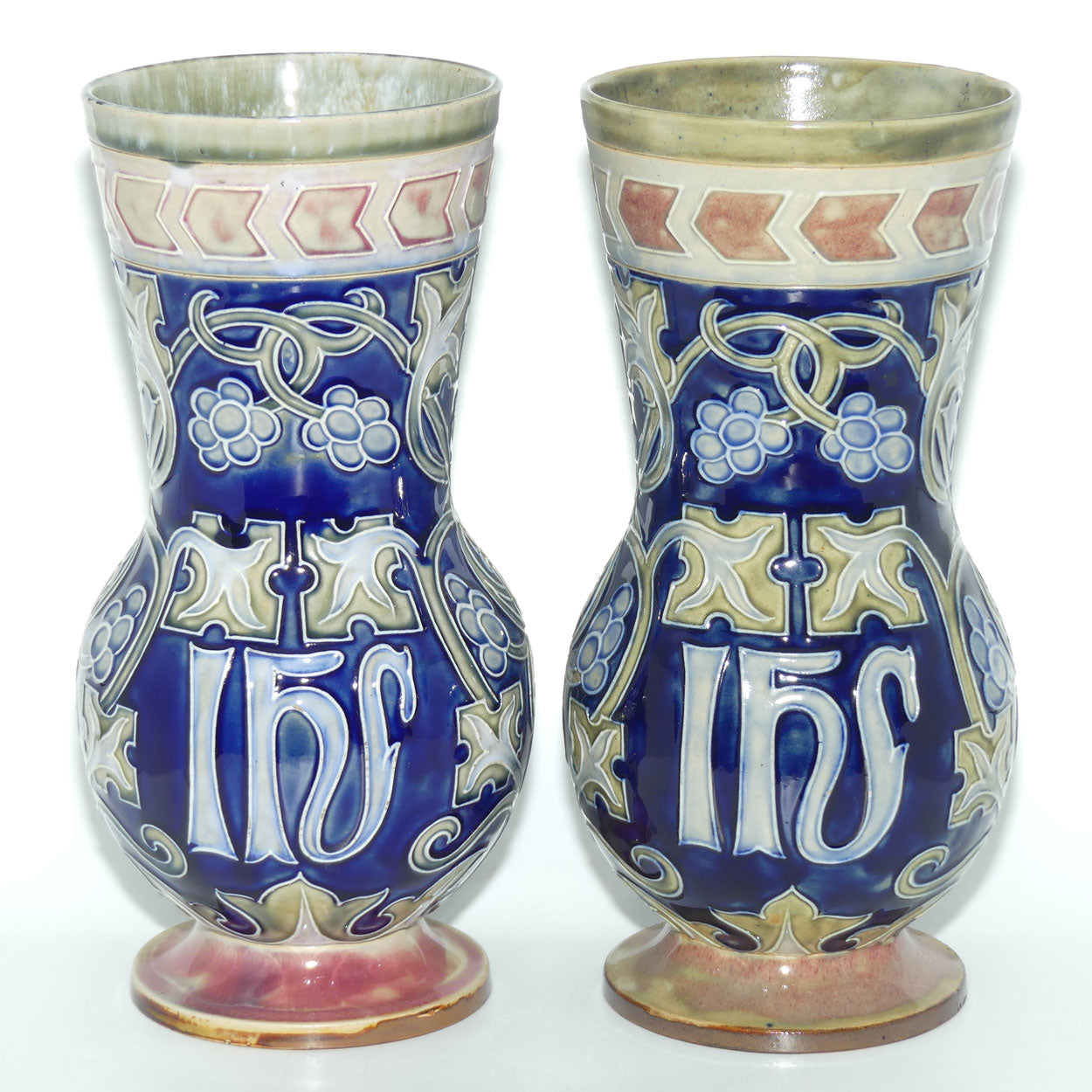 Royal Doulton stoneware pair of Art Nouveau Celtic design vases