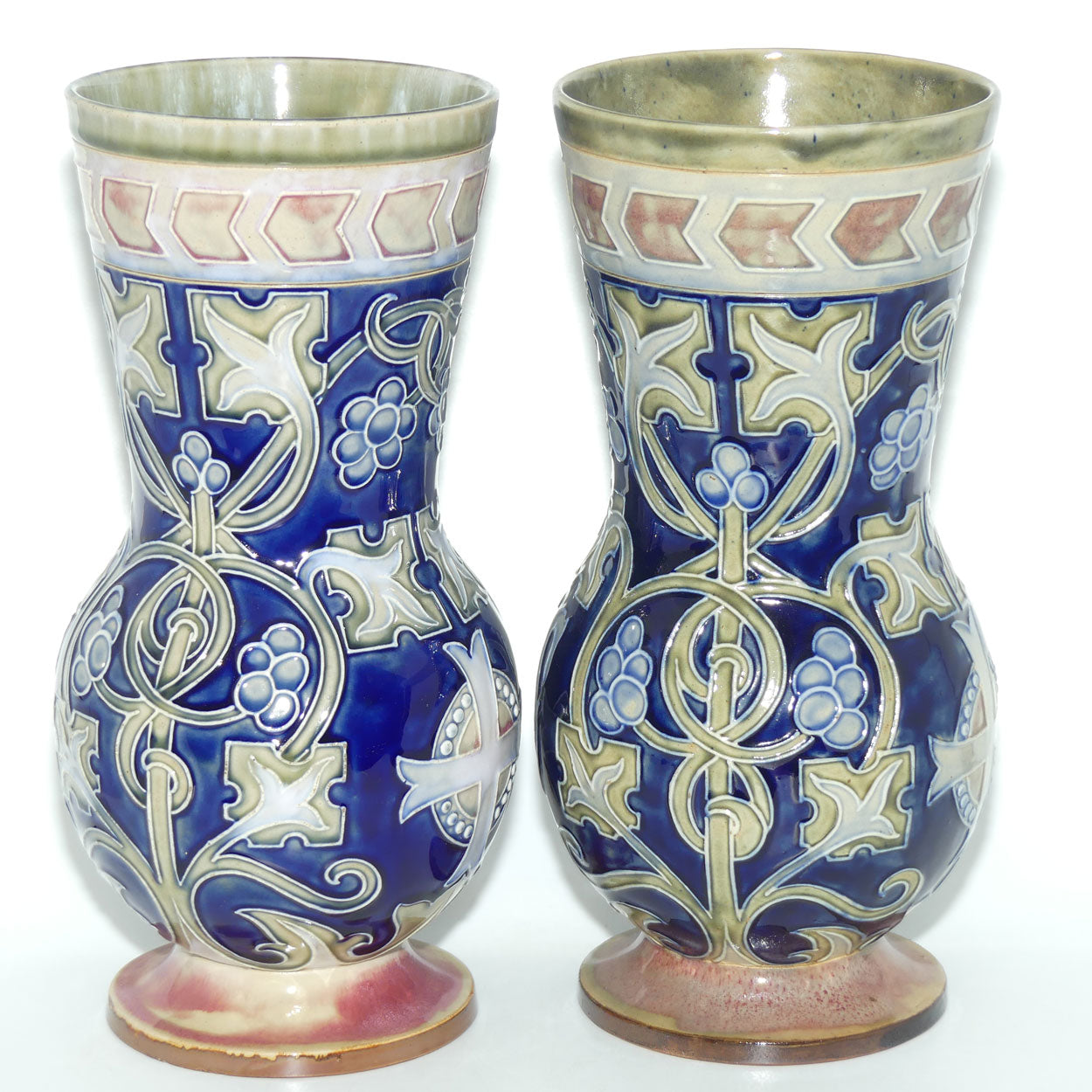 Royal Doulton stoneware pair of Art Nouveau Celtic design vases