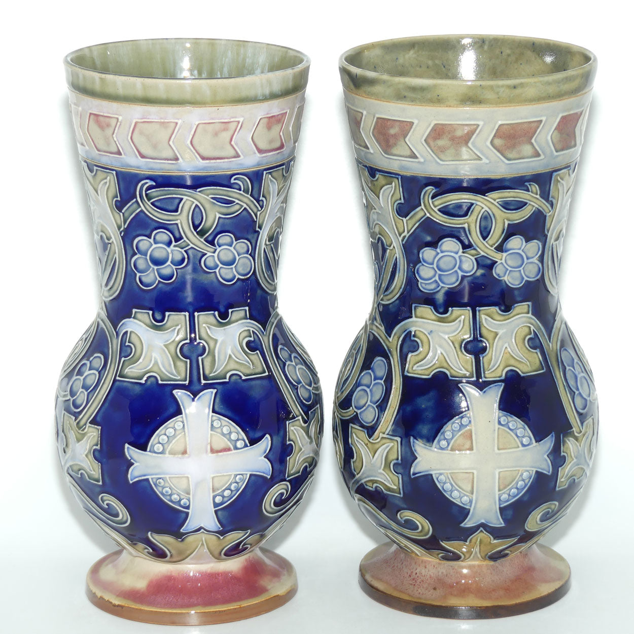 Royal Doulton stoneware pair of Art Nouveau Celtic design vases