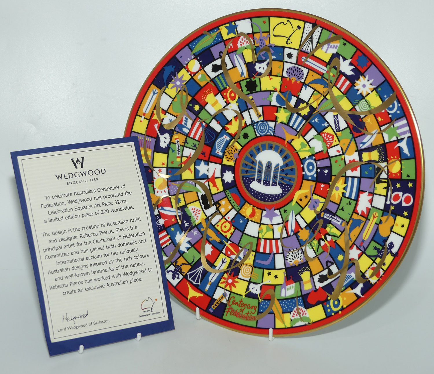 Wedgwood Australia Centenary of Federation | Celebration Squares Art Plate | 32cm | signed, box + Cert