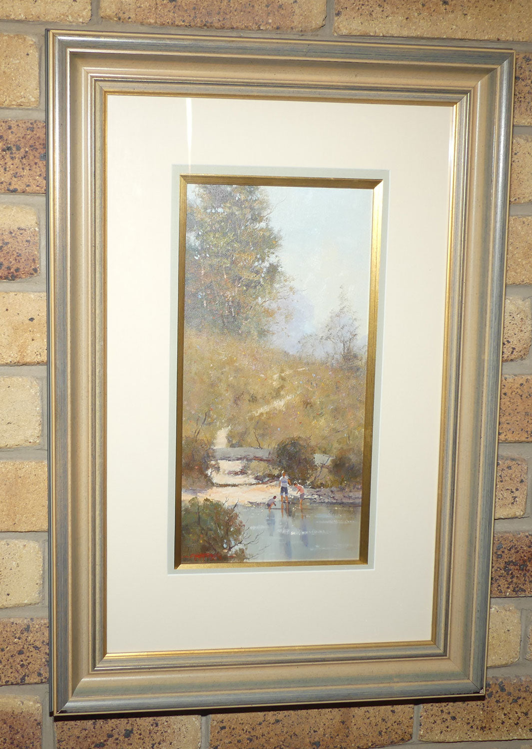 Original Oil on Board under Glass | Gilt Framed | As Children Play in Quiet Waters | by Richard Chamerski