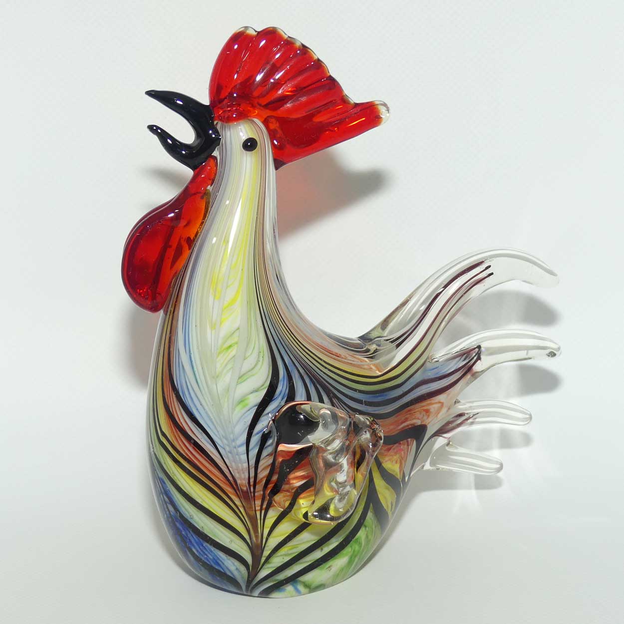 Heavy Blown Glass Colourful Rooster figure