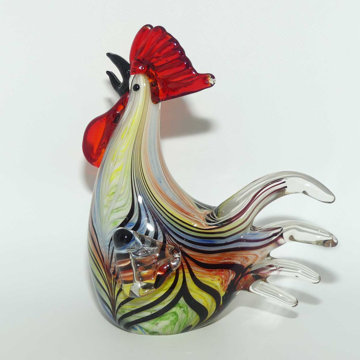 Heavy Blown Glass Colourful Rooster figure