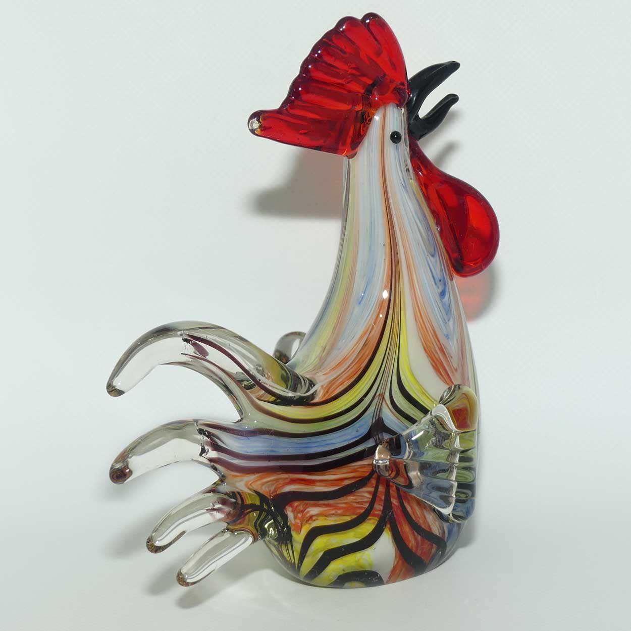 Heavy Blown Glass Colourful Rooster figure