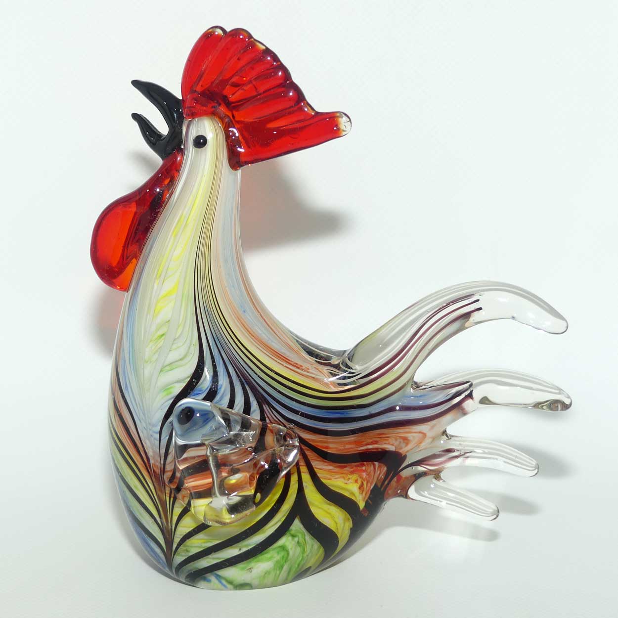 Heavy Blown Glass Colourful Rooster figure