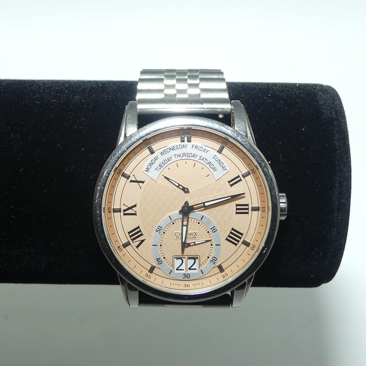 Vintage Charmex of Switzerland 1962 Zermatt S2631 Retrograde Gents watch | unusual Peach colour dial