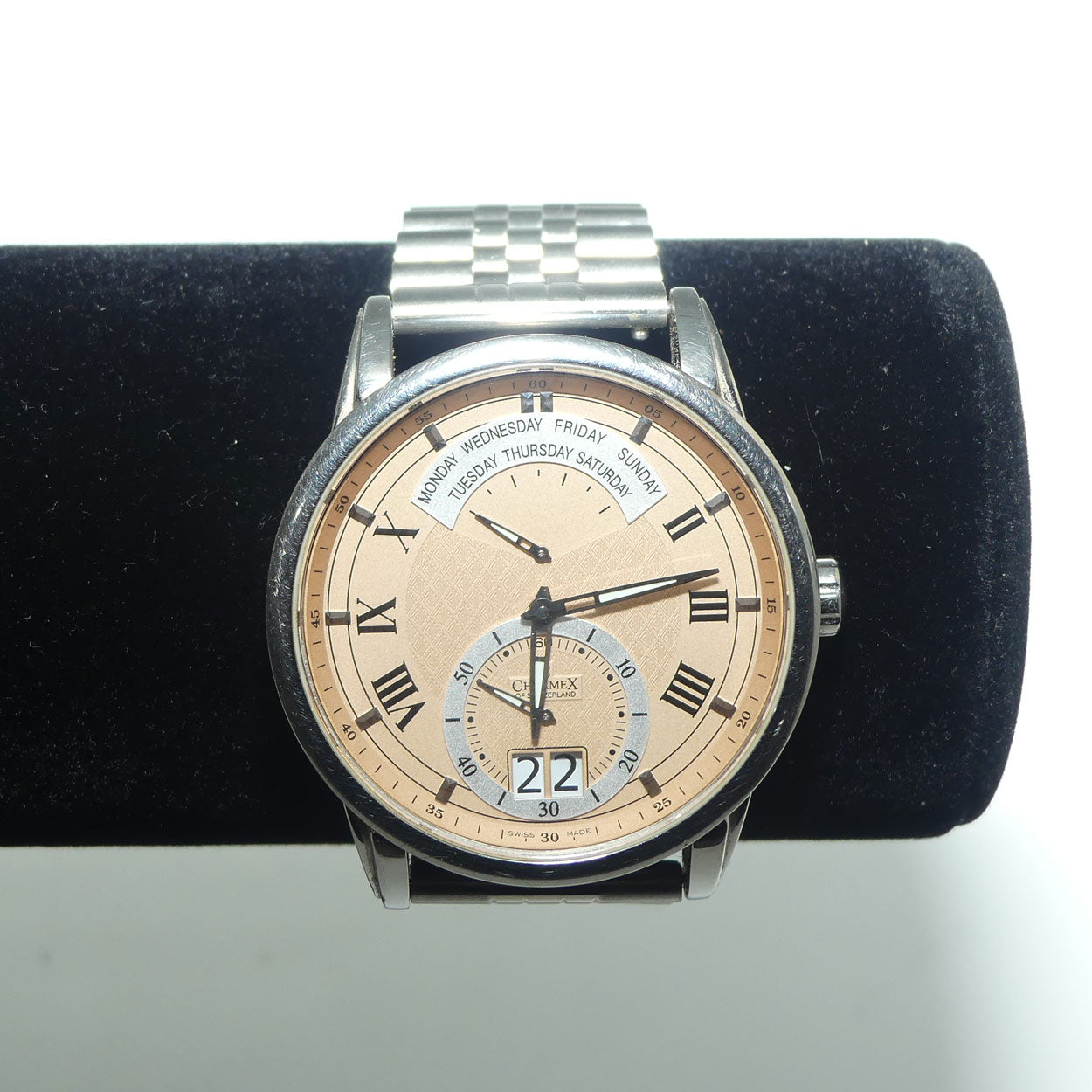 Vintage Charmex of Switzerland 1962 Zermatt S2631 Retrograde Gents watch | unusual Peach colour dial