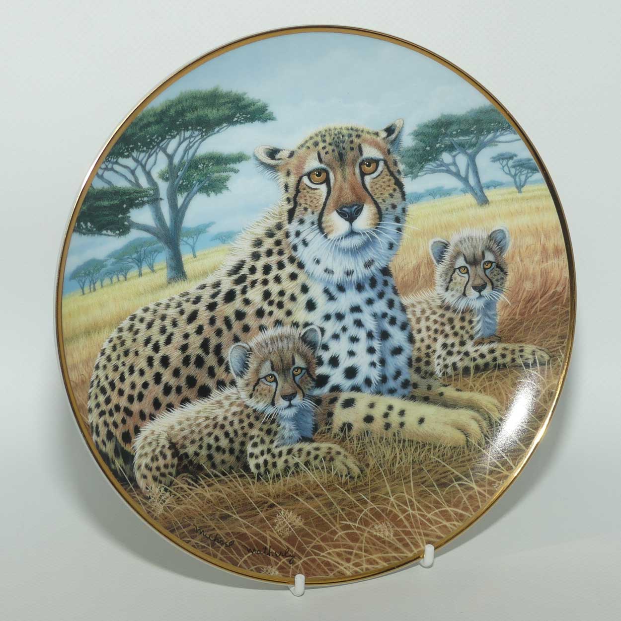 Franklin Mint | National Wildlife plate by Michael Matherly | Cheetah and Cubs