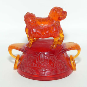 Chinese Carved Cherry Amber Resin Dragons and Fo Dog Censer