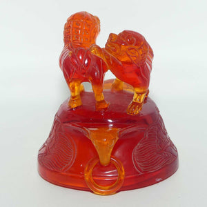 Chinese Carved Cherry Amber Resin Dragons and Fo Dog Censer