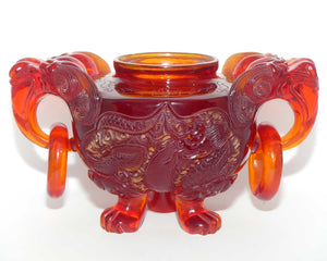 Chinese Carved Cherry Amber Resin Dragons and Fo Dog Censer