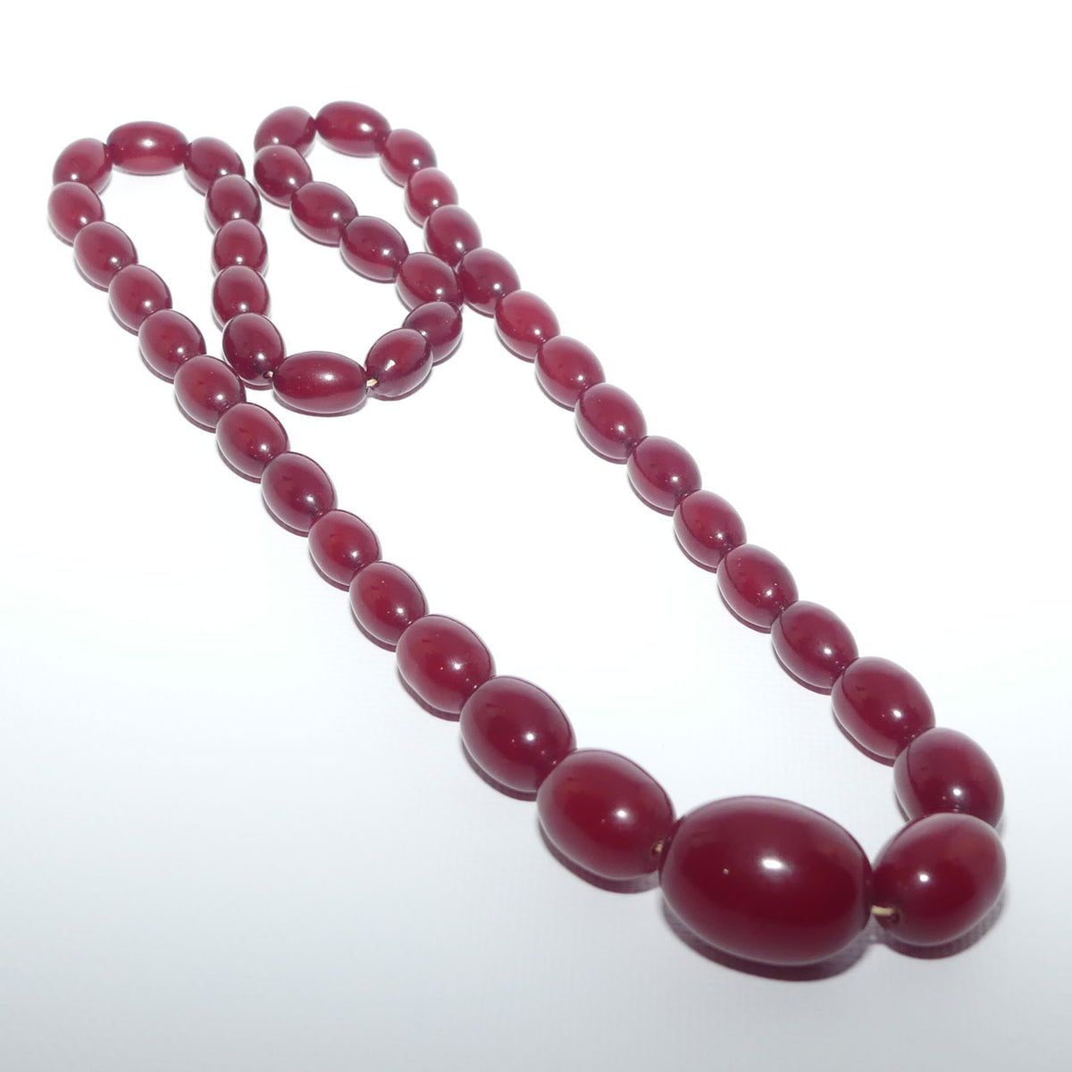 Mid Century Cherry Red Amber Bakelite Bead Necklace | Round Oval | 80cm total length