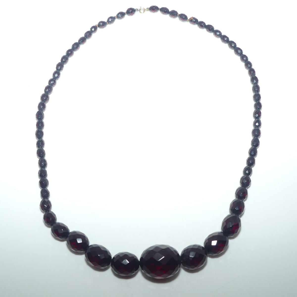 Art Deco Cherry Red Faceted Bakelite Bead Necklace | 76cm total length