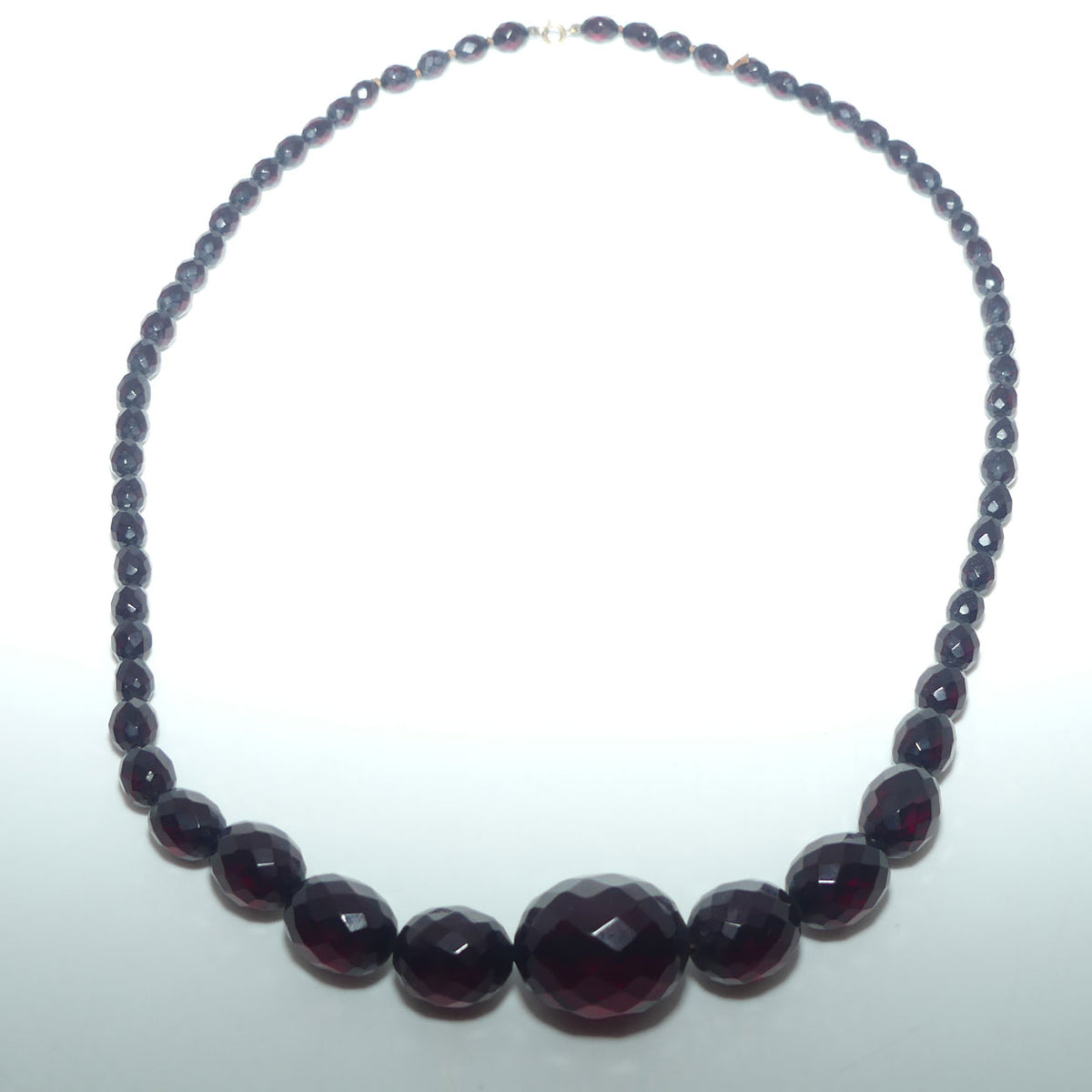 Art Deco Cherry Red Faceted Bakelite Bead Necklace | 76cm total length