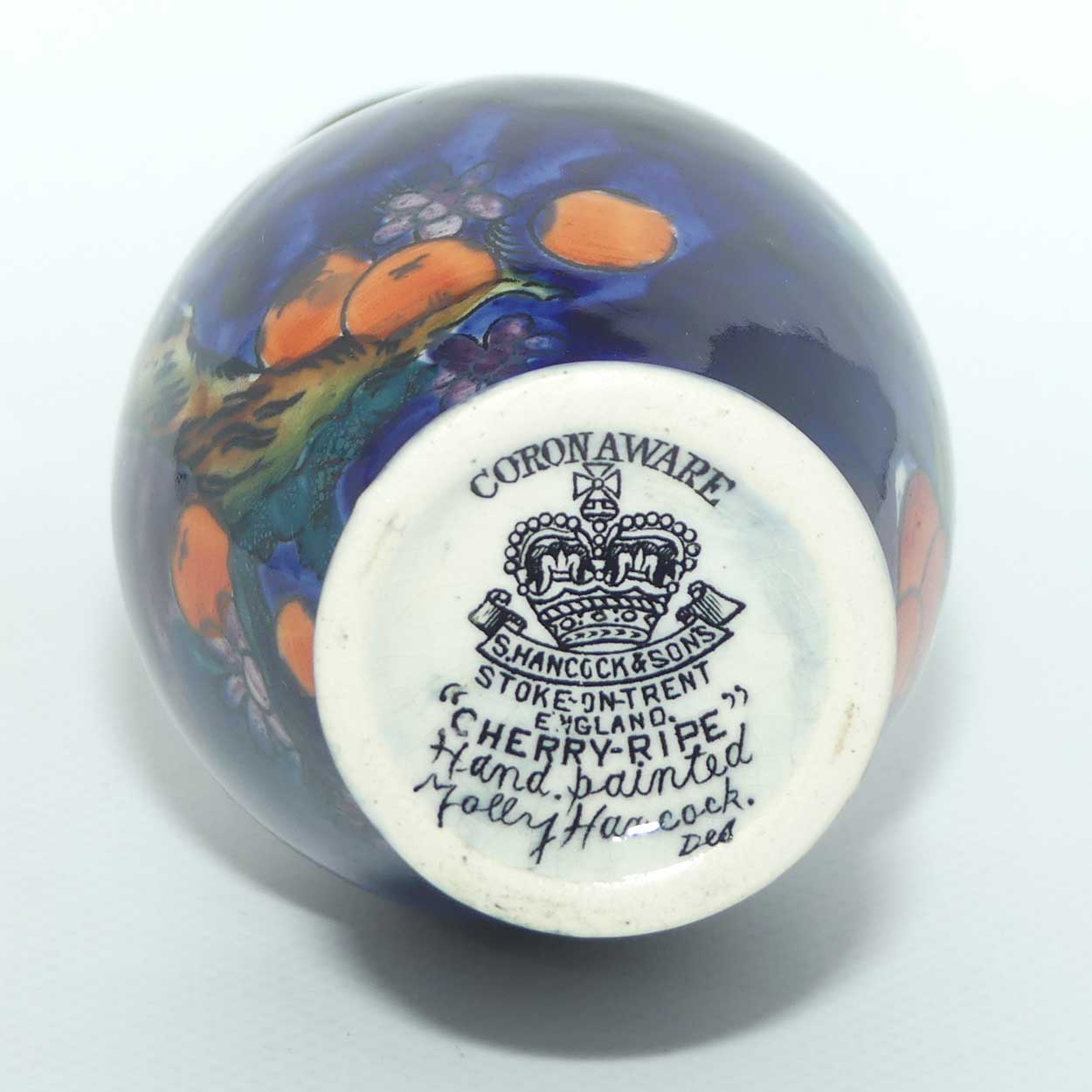 S Hancock and Sons Corona Ware Cherry Ripe pattern vase designed by Molly Hancock