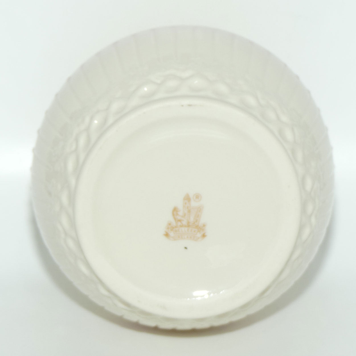 Belleek Embossed Chevrons pattern wide vase | Fluted Rim | Pink | Gold Mark