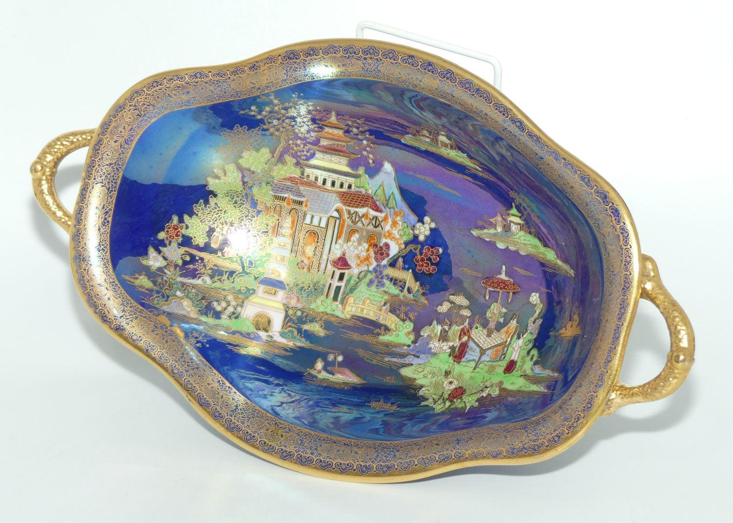 Carlton Ware China Land on Lustre Blue twin handle comport on 4 feet