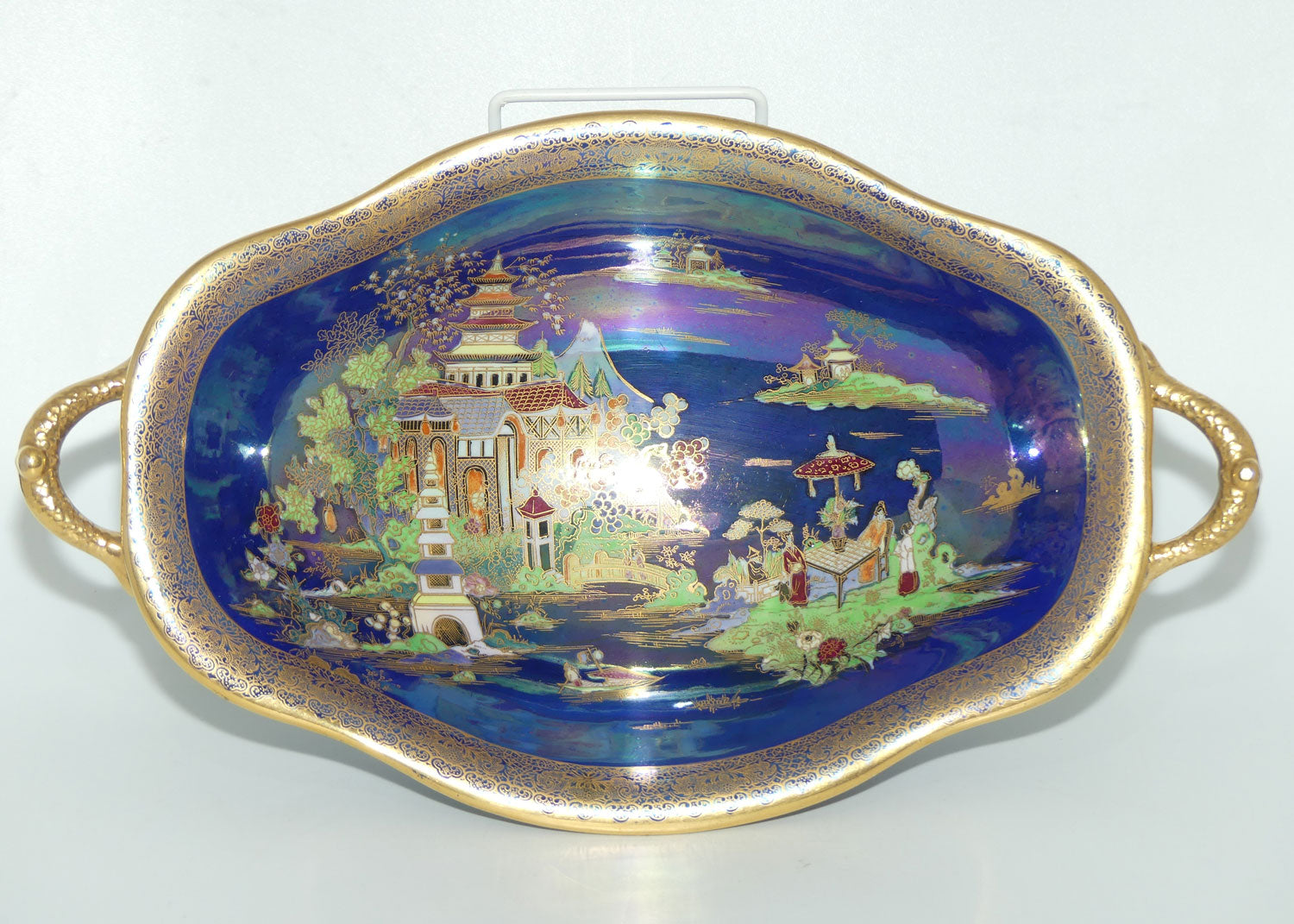 Carlton Ware China Land on Lustre Blue twin handle comport on 4 feet