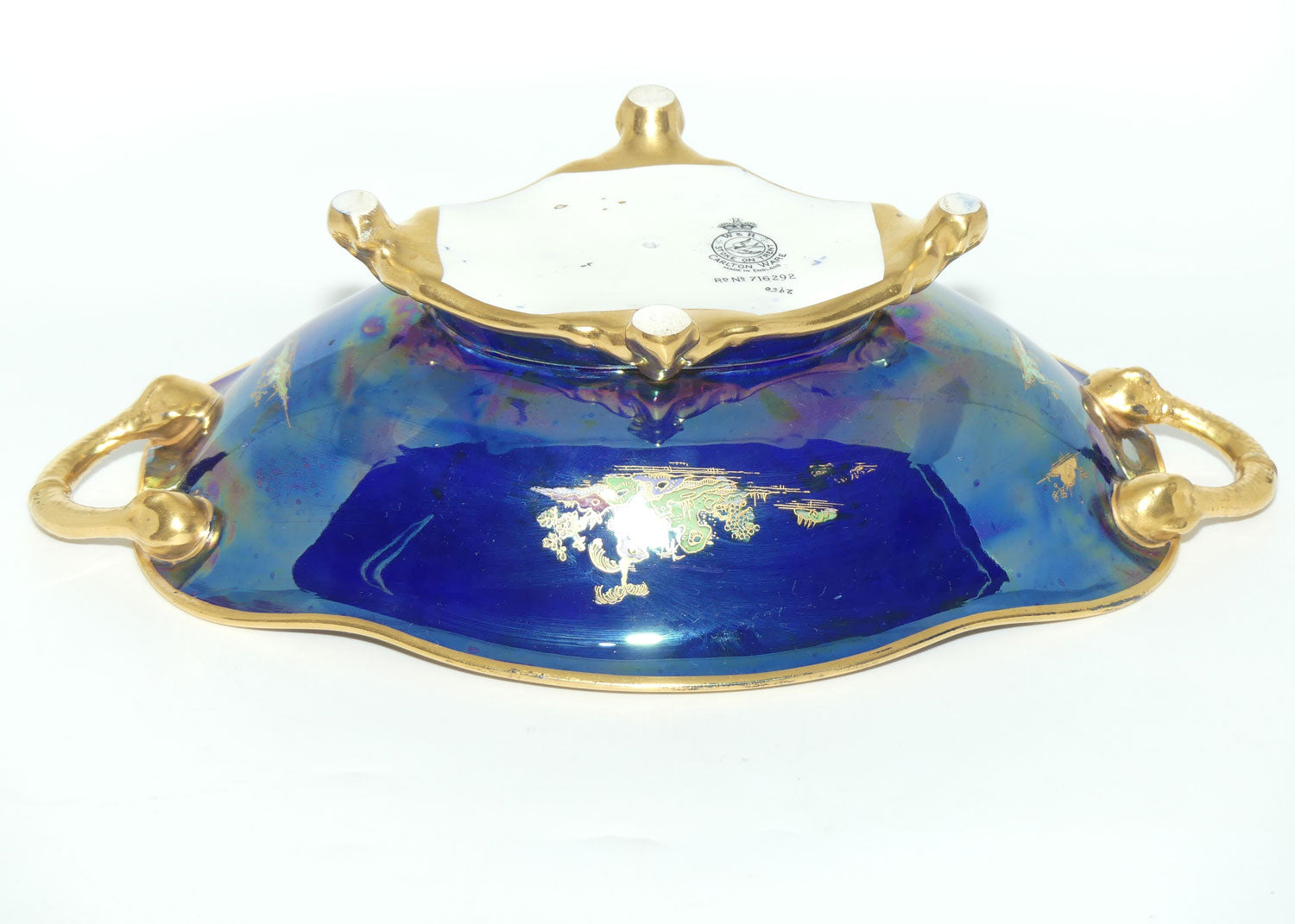 Carlton Ware China Land on Lustre Blue twin handle comport on 4 feet