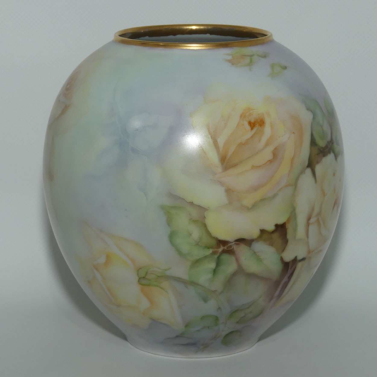 Australian China Painted vase | depicting Camellias by M Buckler 1978