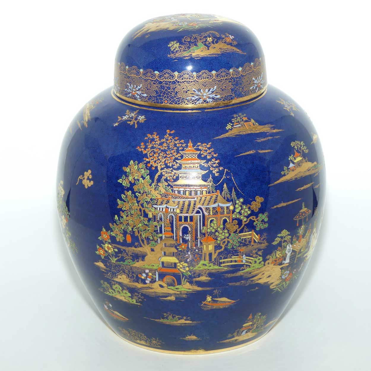 W & R Carlton Ware Chinese Tea Garden on Blue Ground lidded Ginger Jar  | Pattern 2936 | 25cm tall