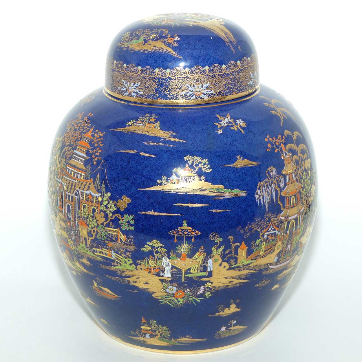 W & R Carlton Ware Chinese Tea Garden on Blue Ground lidded Ginger Jar  | Pattern 2936 | 25cm tall