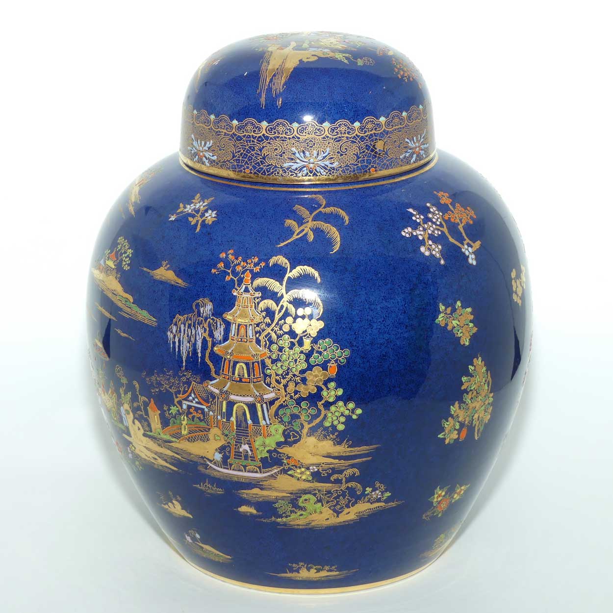 W & R Carlton Ware Chinese Tea Garden on Blue Ground lidded Ginger Jar  | Pattern 2936 | 25cm tall