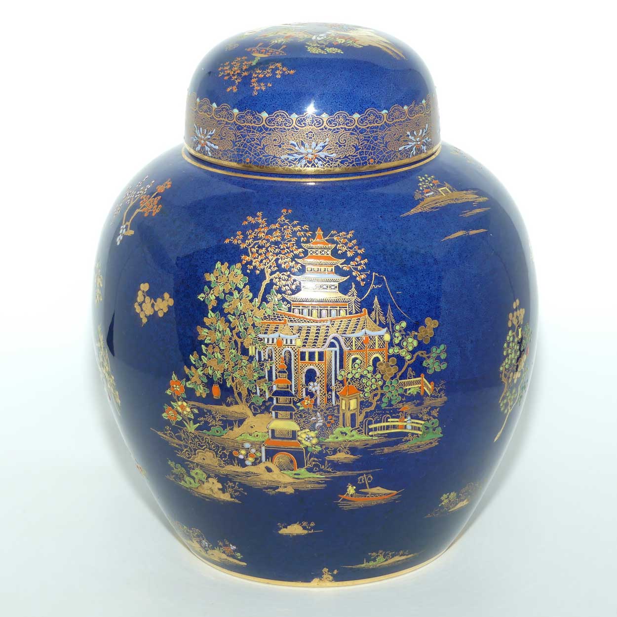 W & R Carlton Ware Chinese Tea Garden on Blue Ground lidded Ginger Jar  | Pattern 2936 | 25cm tall