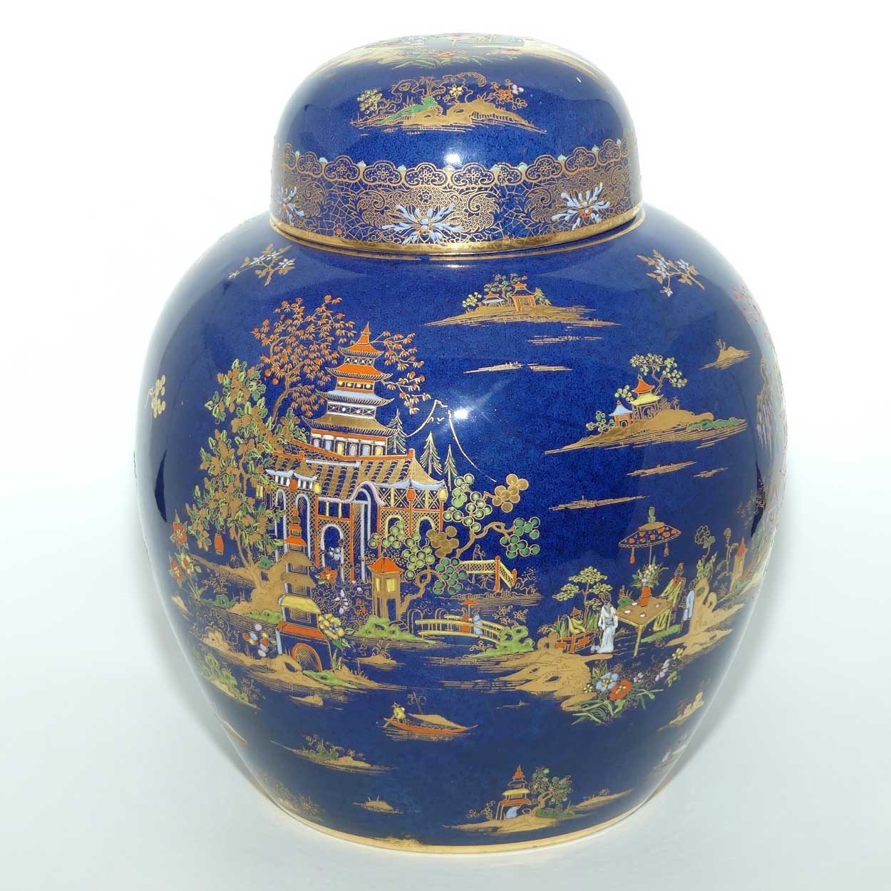 W & R Carlton Ware Chinese Tea Garden on Blue Ground lidded Ginger Jar  | Pattern 2936 | 25cm tall