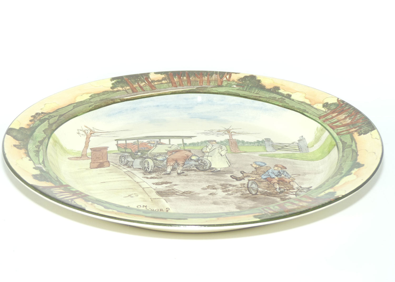 Royal Doulton Early Motoring chop plate D2406: 'Itch yer on...