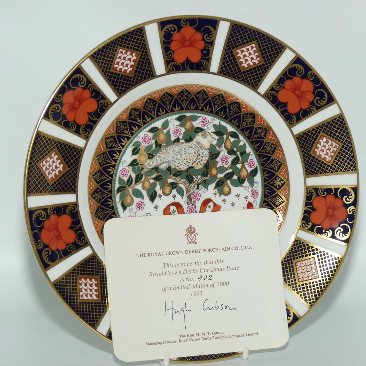 Royal Crown Derby Imari 1992 Christmas plate | Partridge in a Pear Tree | Ltd Ed 902/2000