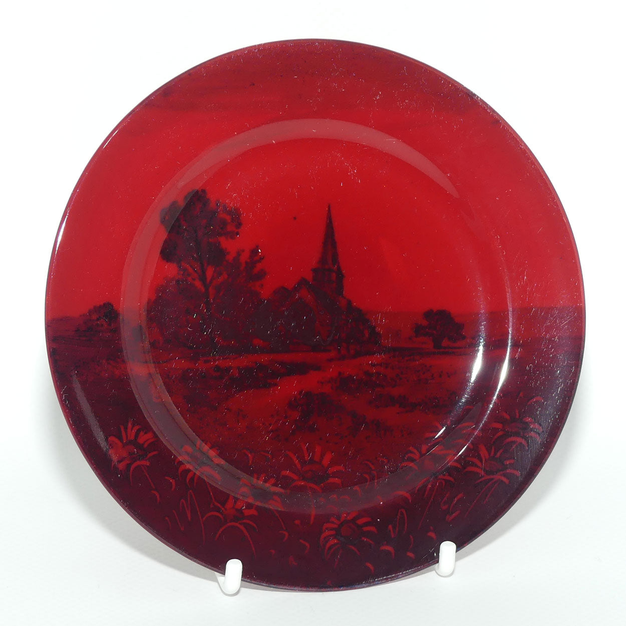 Royal Doulton Flambe Woodcut small plate | Churches | 13cm