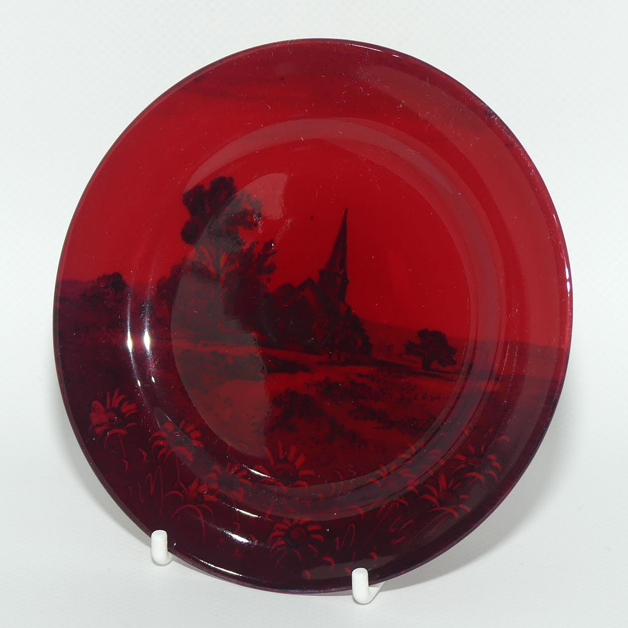 Royal Doulton Flambe Woodcut small plate | Churches | 13cm