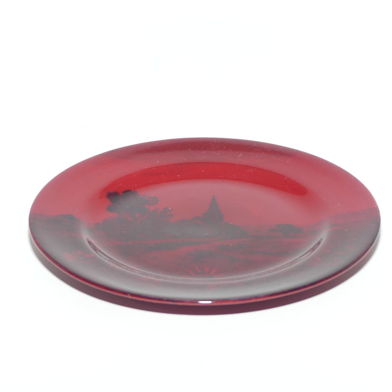 Royal Doulton Flambe Woodcut small plate | Churches | 13cm