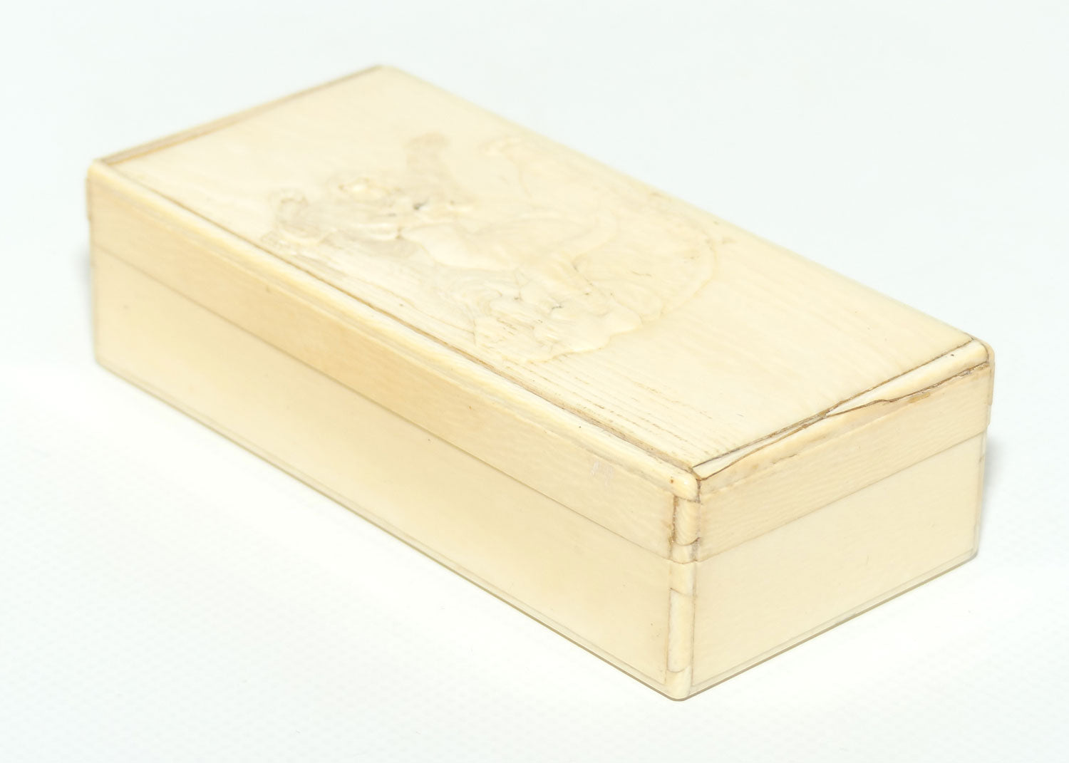 Carved Ivory trinket box depicting Elephant and Tiger
