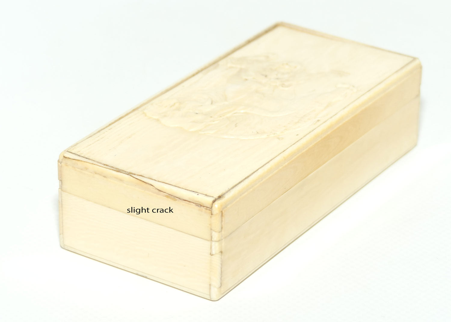 Carved Ivory trinket box depicting Elephant and Tiger