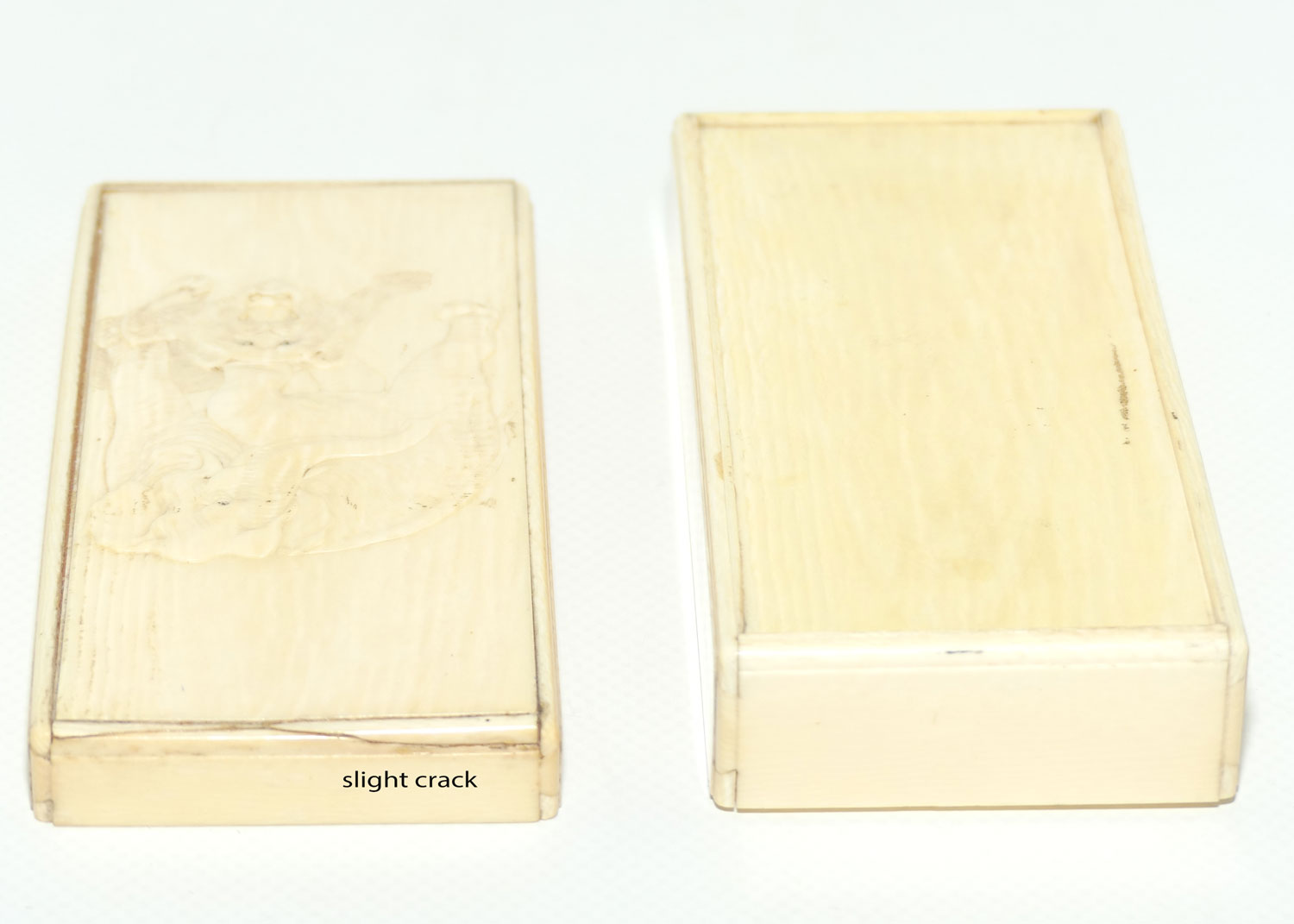 Carved Ivory trinket box depicting Elephant and Tiger