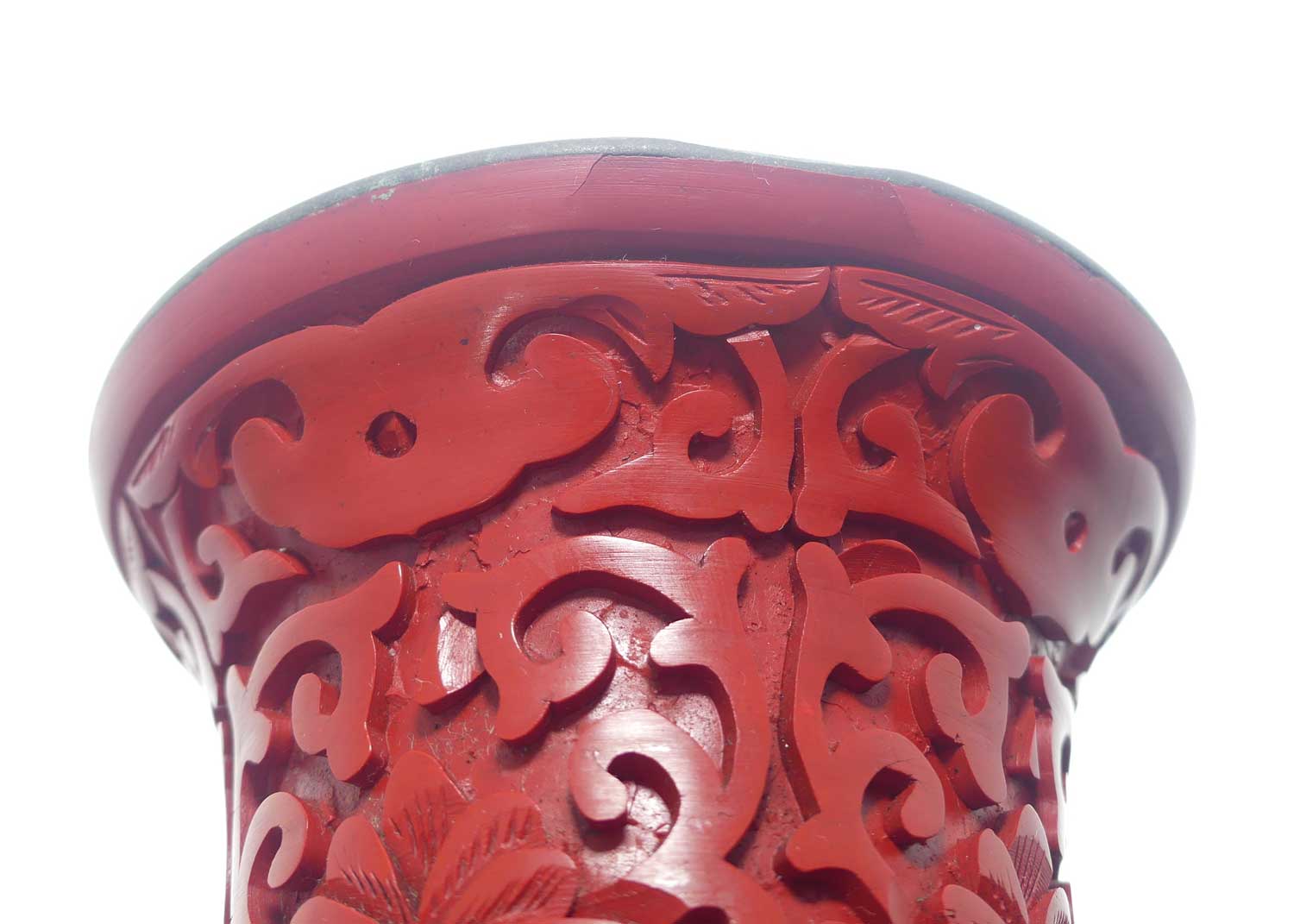 Very tall Cinnabar on Enamelled Brass Floral design vase with wooden Base | 35cm