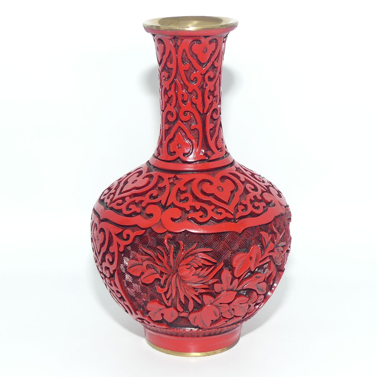 Cinnabar on Brass  Floral design vase