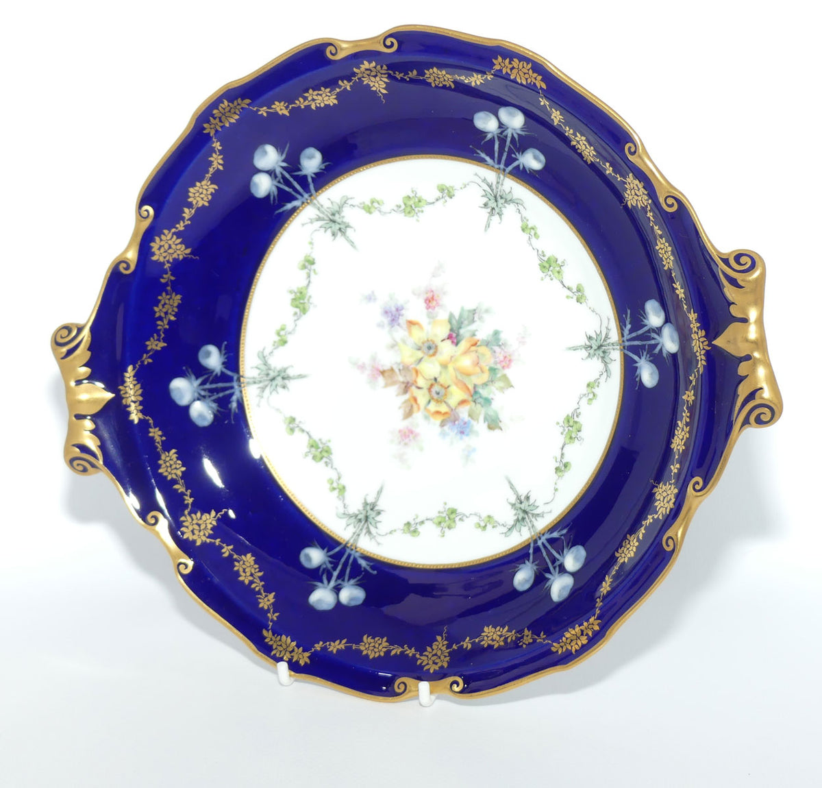 Royal Crown Derby Floral Decor and Rich Blue and Gilt handled server | #1 | Pattern 6642 | c.1902
