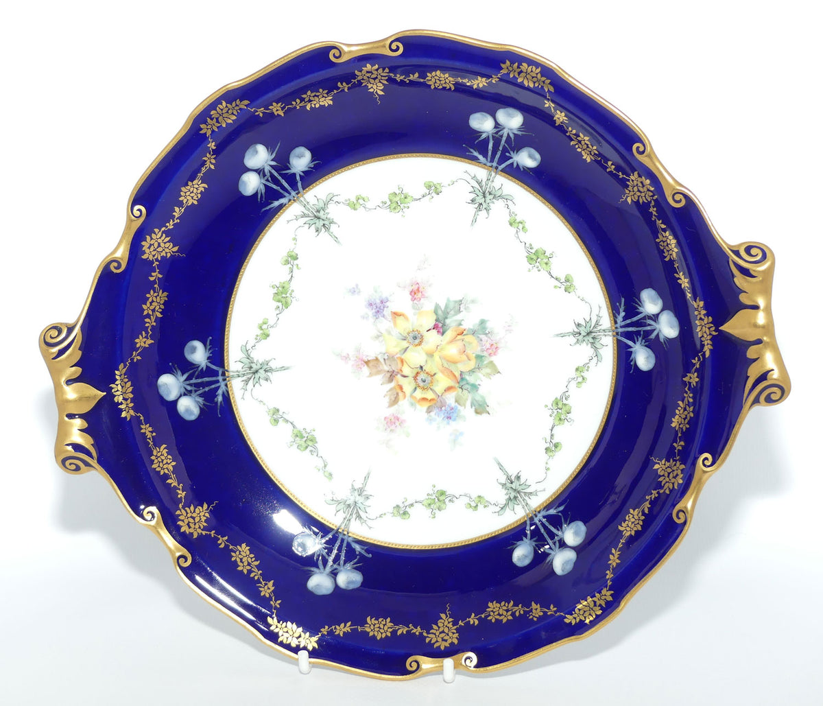 Royal Crown Derby Floral Decor and Rich Blue and Gilt handled server | #1 | Pattern 6642 | c.1902