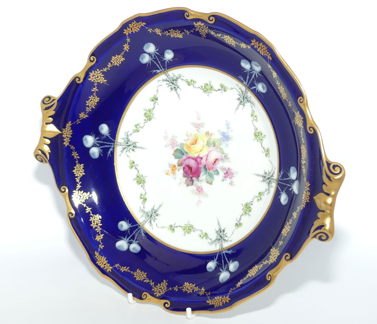 Royal Crown Derby Floral Decor and Rich Blue and Gilt handled server | #2 | Pattern 6642 | c.1902