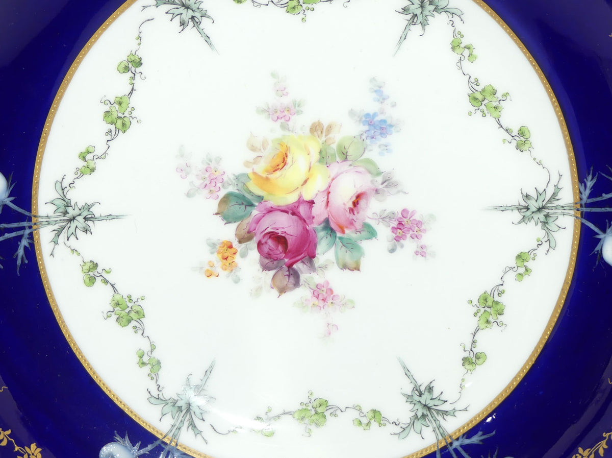 Royal Crown Derby Floral Decor and Rich Blue and Gilt handled server | #2 | Pattern 6642 | c.1902