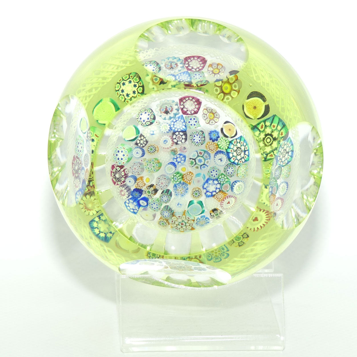 John Deacons Scotland Citrine Flash Overlay Closepack Millefiori paperweight