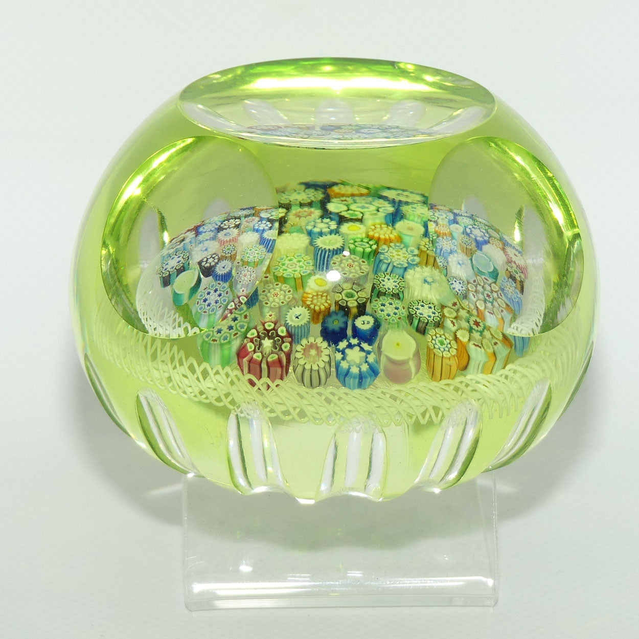 John Deacons Scotland Citrine Flash Overlay Closepack Millefiori paperweight
