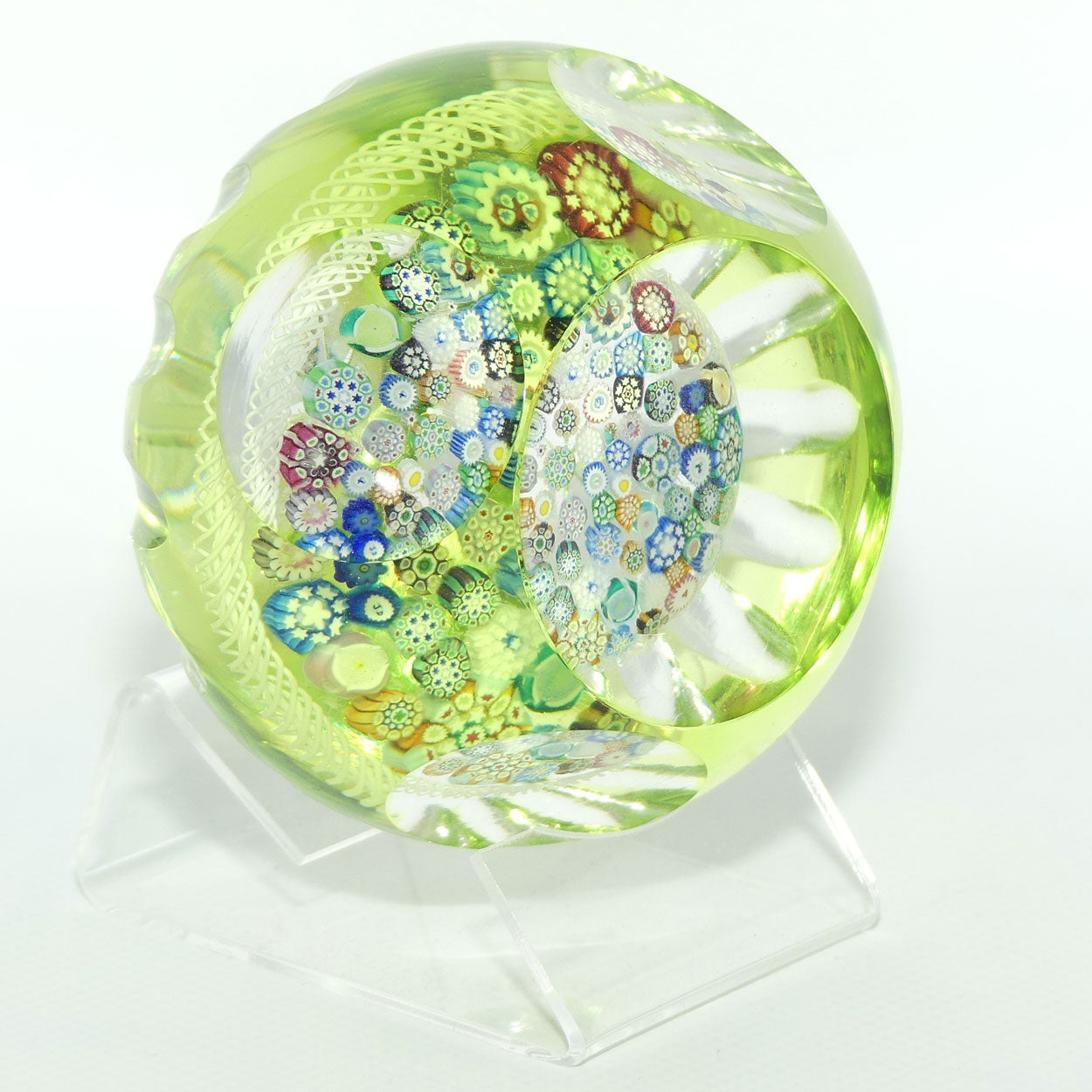 John Deacons Scotland Citrine Flash Overlay Closepack Millefiori paperweight