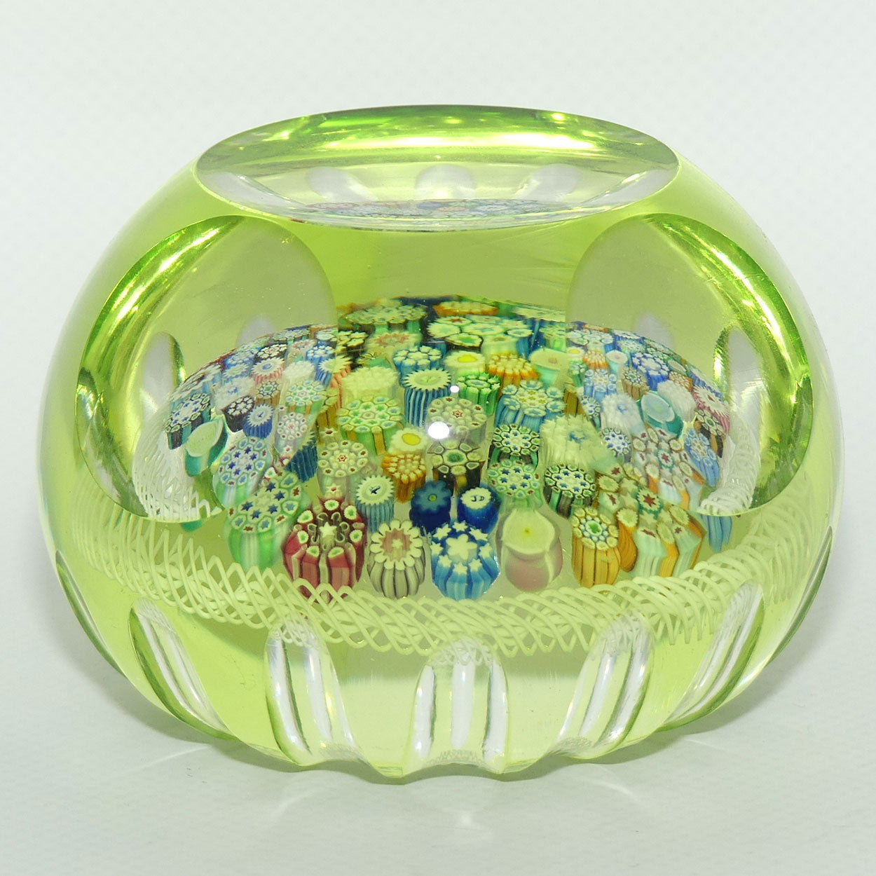 John Deacons Scotland Citrine Flash Overlay Closepack Millefiori paperweight