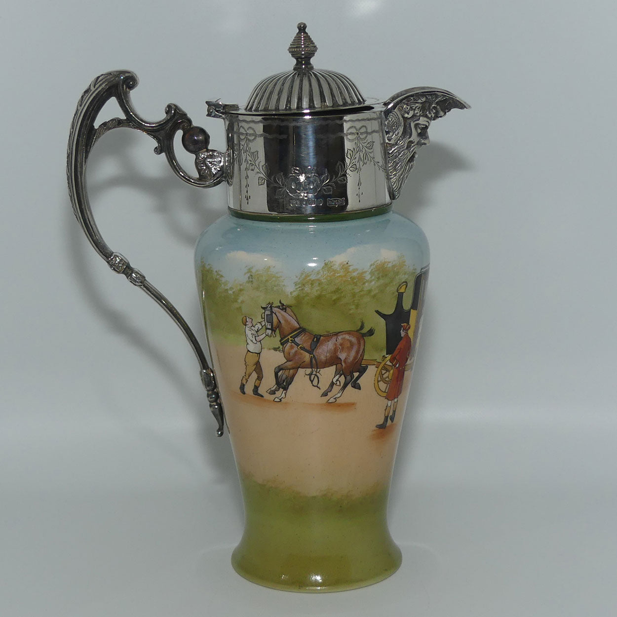 Royal Doulton Blue Sky | Coaching Days claret jug with EPNS handle and lid E2768